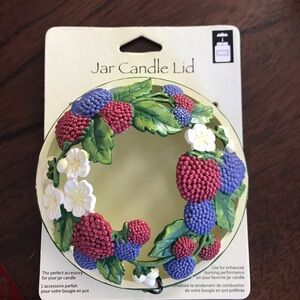 New with tags Floral Jar Candle Lid with Red and Blue Berries